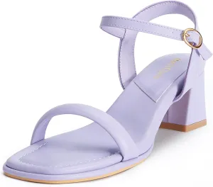 Heels Charm Women's Chunky Block Heeled Sandals 2.56 Inches Open Toe Ankle Strap Block High Heel Sandal Dress Dancing Sandals Daily Work Party Shoes
