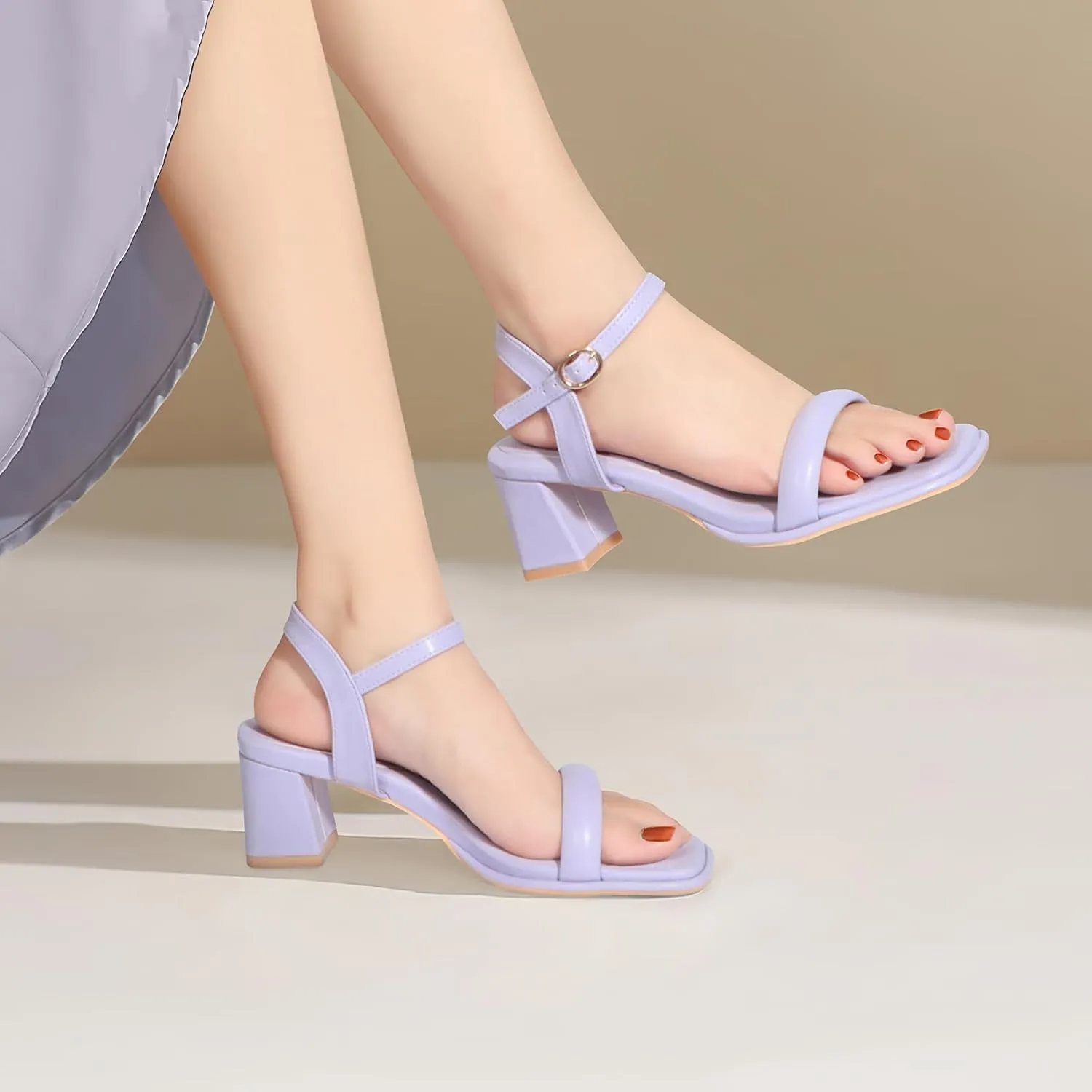 Heels Charm Women's Chunky Block Heeled Sandals 2.56 Inches Open Toe Ankle Strap Block High Heel Sandal Dress Dancing Sandals Daily Work Party Shoes