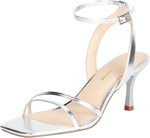 Heels Charm Women's Stiletto Heeled Sandals 2.95 Inches Open Toe Square Toe Two Straps Ankle Strap Strappy High Heel Sandal Dress Dancing Sandals Daily Work Party Wedding Shoes
