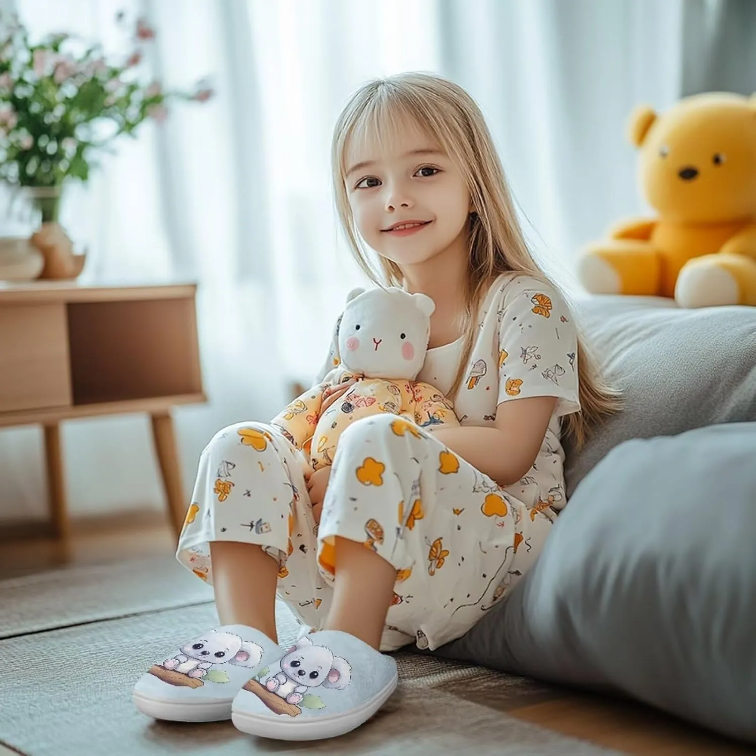 House Slippers for Kids Girls Fuzzy House Slippers House Shoes for Girls - White