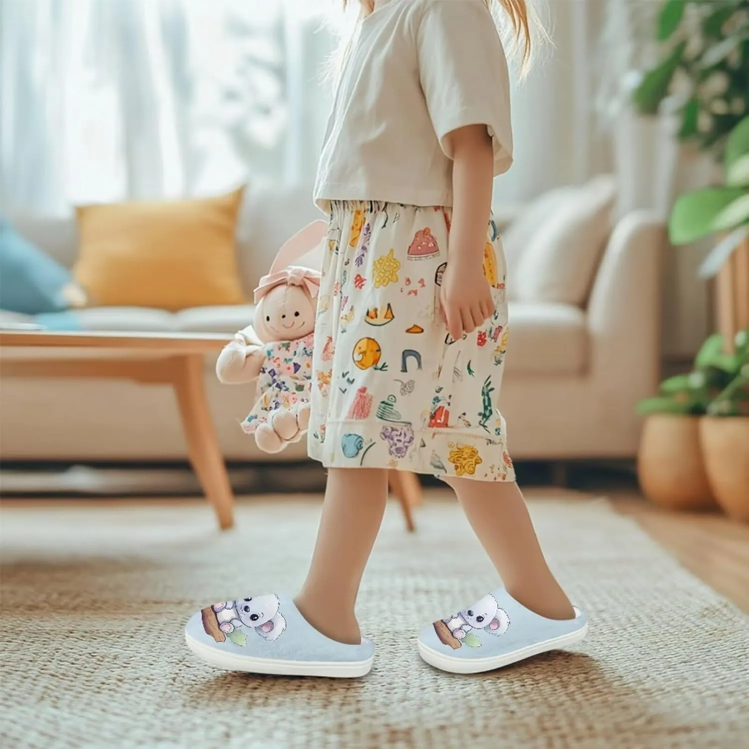 House Slippers for Kids Girls Fuzzy House Slippers House Shoes for Girls - White