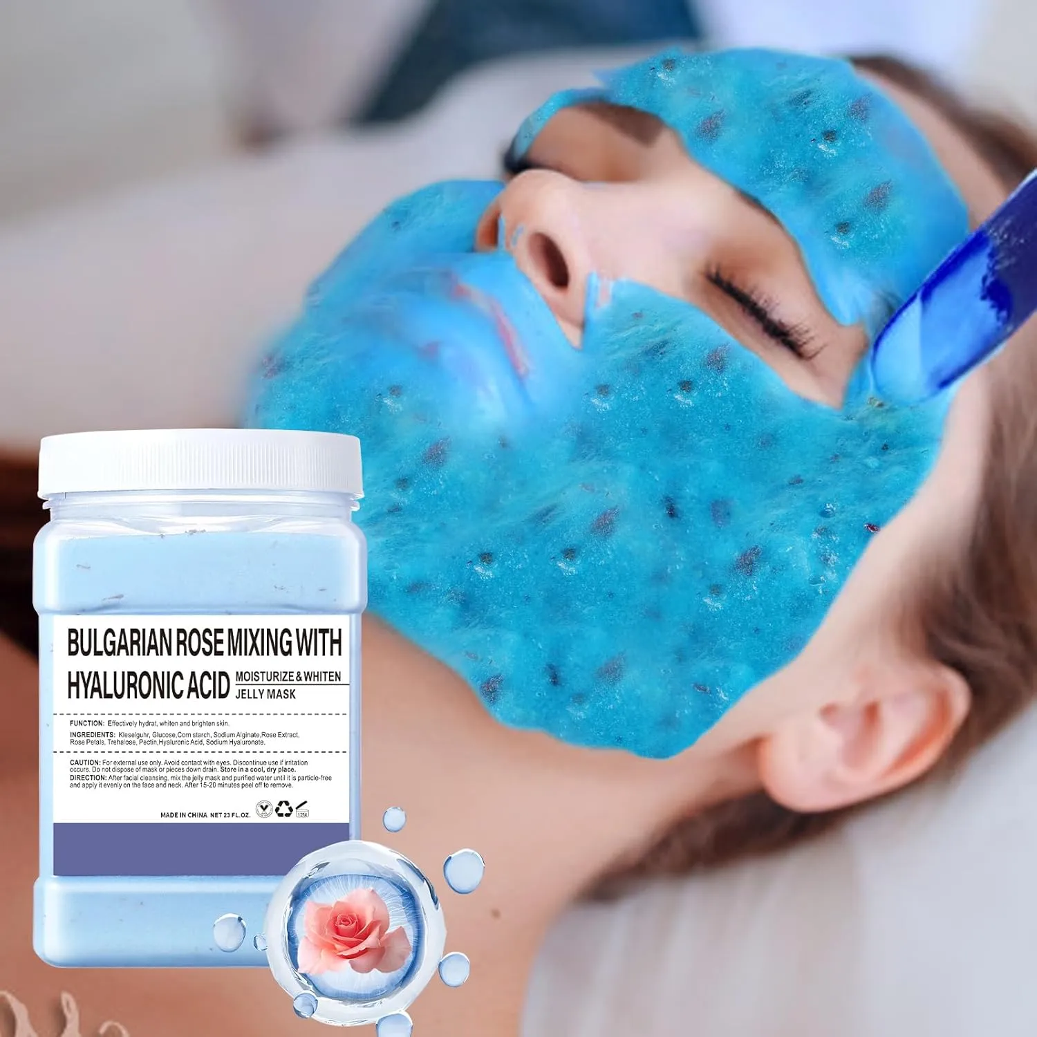Hydro Jelly Masks for Women Home Spa,Hydrating & Moisturizing Peel-Off Rubber Gel Face Mask Skin Care,Professional Jelly Mask for All Skin Types 23 Fl Oz（Rose with Hyaluronic Acid）