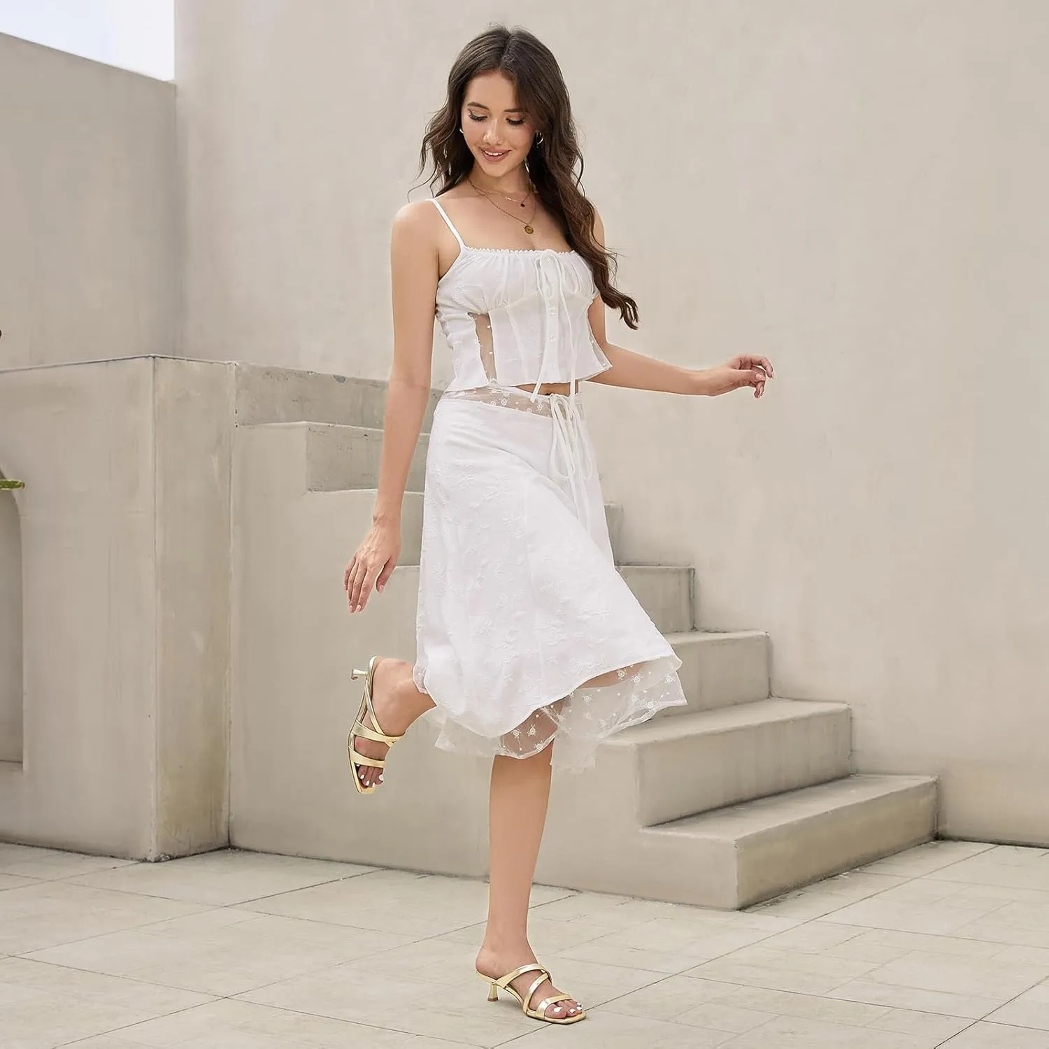 ISNOM Nude Strappy Heels for Women Nude Kitten Heeled Sandals Slip On Square Toe Open Toe Heels