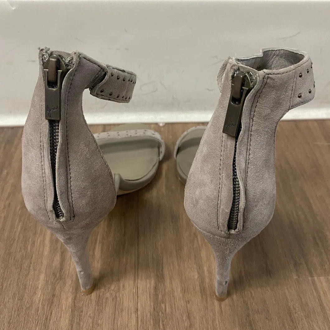 Joie Grey Taupe Suede Strappy 4 Inch Heel Sandal Sz 38.5