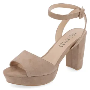 Journee Open Toe Strappy Platform Pumps for Women - Nairri Ankle Strap Chunky High Block Heel Sandal Taupe 7.5 Medium Womens US