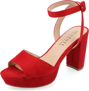 Journee Open Toe Strappy Platform Pumps for Women - Nairri Ankle Strap Chunky High Block Heel Sandal