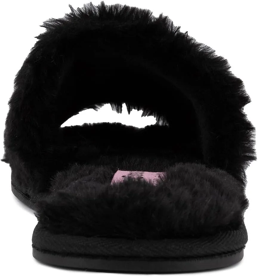 Juicy Couture Women's Plush Faux Fur Slippers – Cozy Open-Toe Slides, Soft Indoor/Outdoor House Shoes
