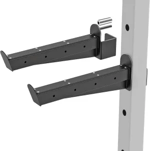 Kipika Safety Spotter Arms for Power Racks with 5/8" or 1" Holes - Heavy Duty Barbell Safety Catches with Rubber Pad - Adjustable and Easy to Install - Set of 2