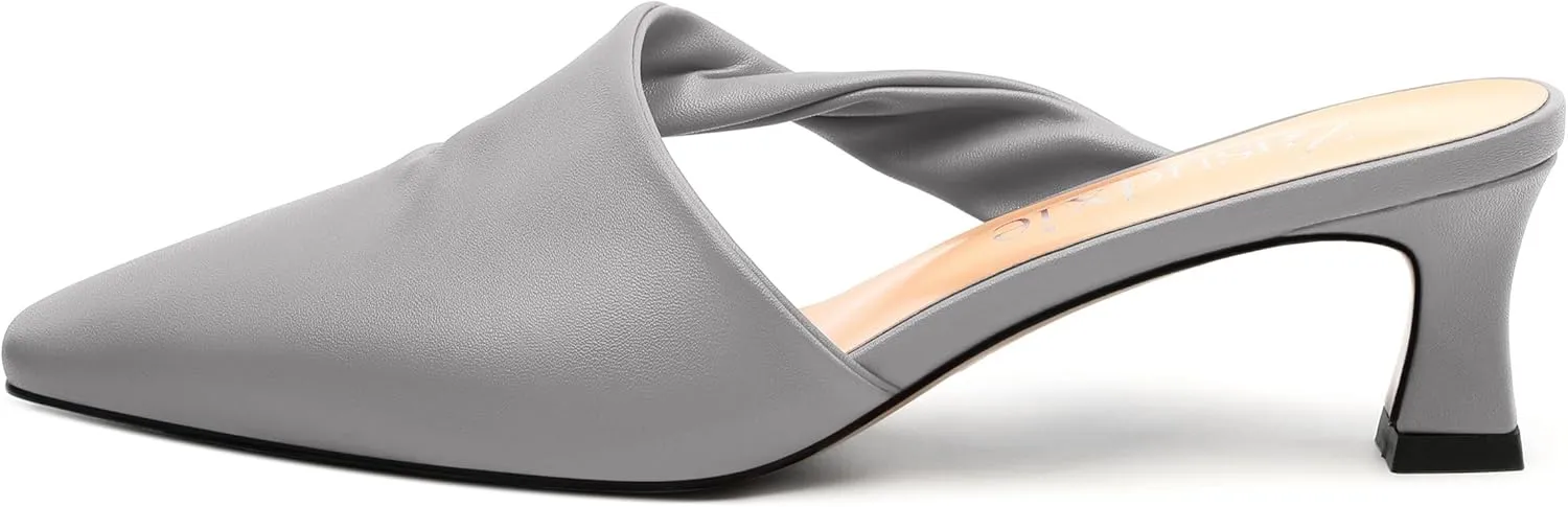 Kitten Heel Mules for Women, Trendy Square Toe Dress Party Slip on Slides Backless Dress Sandals Matte Kitten Low Heel Mules Shoes 2 Inch