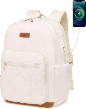 Laptop Backpack for Women, Fits 15.6 inch Travel Backpack with USB Charging Port, Stylish Quilted Work Business Computer Bag