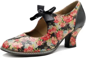 Leather Mary Jane Shoes,Womens Colorful Patchword Block Heel Pumps Vintage Mary Jane Shoes Mid Kitten Heel Pumps Shoes Ankle Strap Wedding Dress Evening Party Shoes