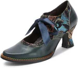Leather Mary Jane Shoes,Womens Colorful Patchword Block Heel Pumps Vintage Mary Jane Shoes Mid Kitten Heel Pumps Shoes Ankle Strap Wedding Dress Evening Party Shoes