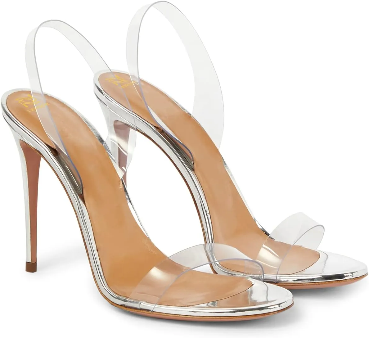 LEHOOR Women Slingback Stiletto Heels Dress Sandals Backless Strappy Heeled Sandal Round Open Toe Formal Sandals 4 Inch High Heel Elastic Ankle Strap Classy Evening Sandals for Wedding Party 4-11 M US