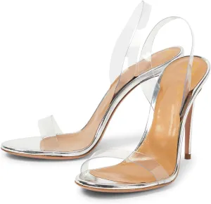 LEHOOR Women Slingback Stiletto Heels Dress Sandals Backless Strappy Heeled Sandal Round Open Toe Formal Sandals 4 Inch High Heel Elastic Ankle Strap Classy Evening Sandals for Wedding Party 4-11 M US