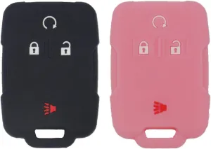 LemSa 2Pcs Silicone Keyless Entry Smart Key Fob Cover Case Protector Bag Holder Jacket for Chevrolet Silverado Colorado 2017 2018 M3N32337100 13577770 13577771 GMC Sierra Yukon Cadillac, Black Pink