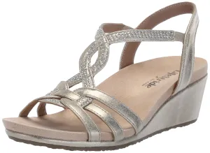 LifeStride Womens Monaco Strappy Wedge Sandals Platino Gold 11 M