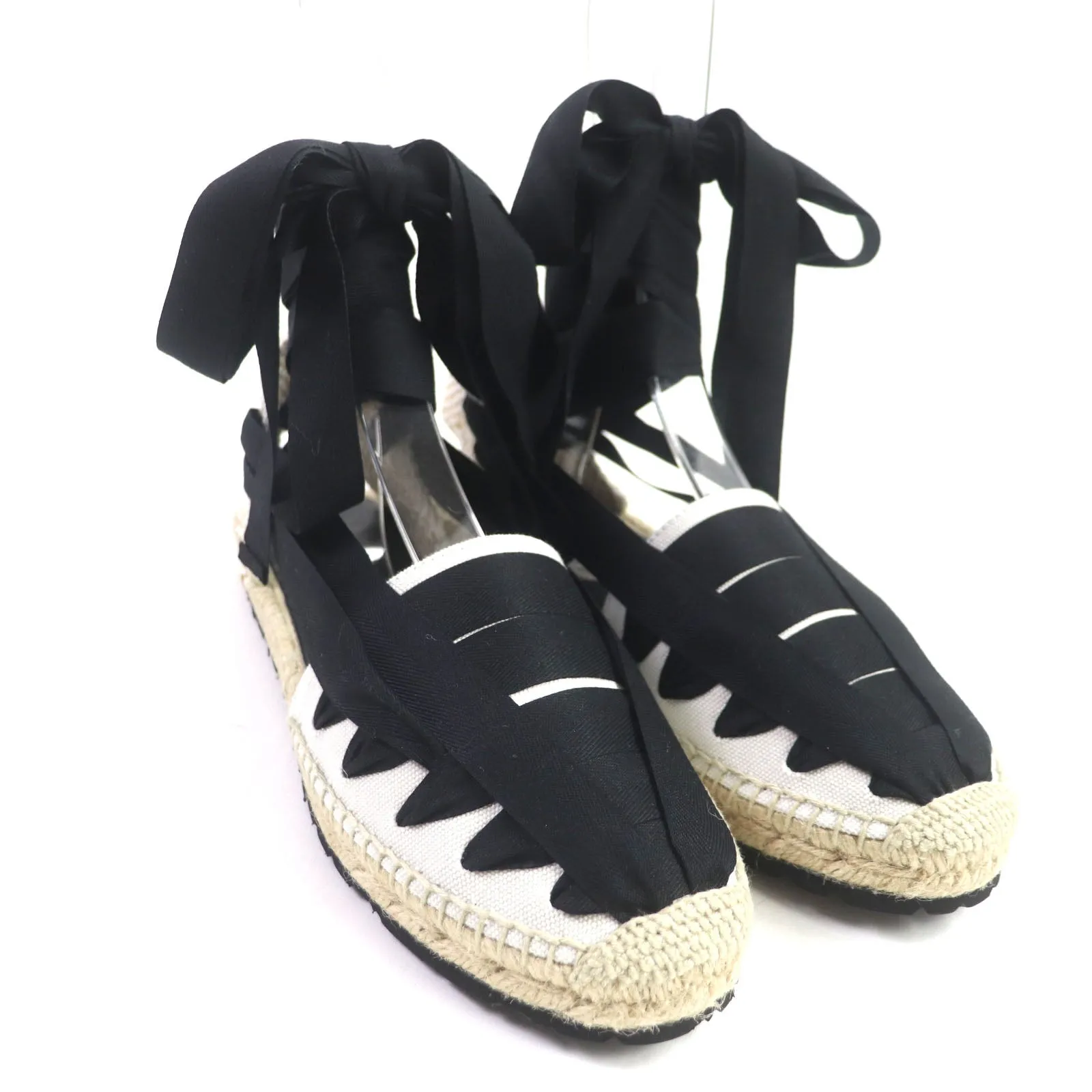 LOEWE Sandals 731911 Main: Canvas Black beige Espadrille mens 42 Used Authentic