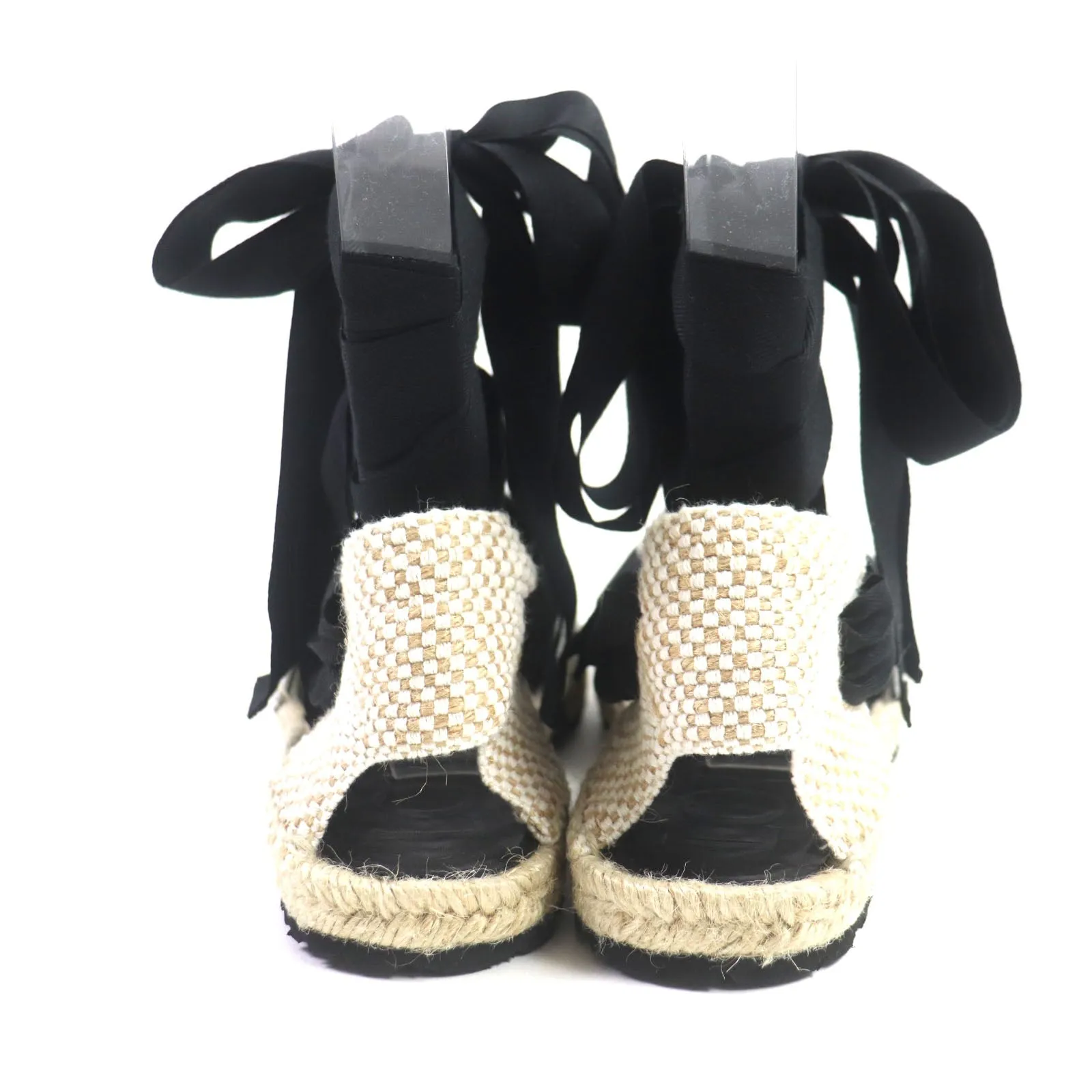 LOEWE Sandals 731911 Main: Canvas Black beige Espadrille mens 42 Used Authentic