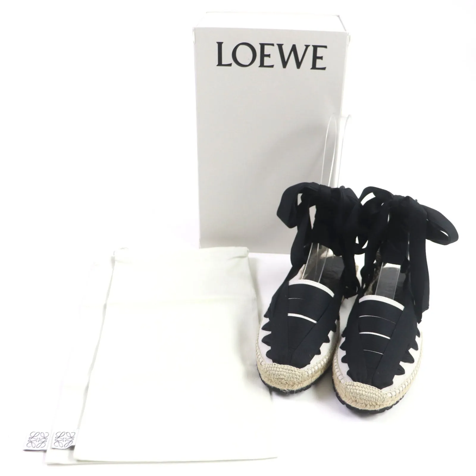 LOEWE Sandals 731911 Main: Canvas Black beige Espadrille mens 42 Used Authentic