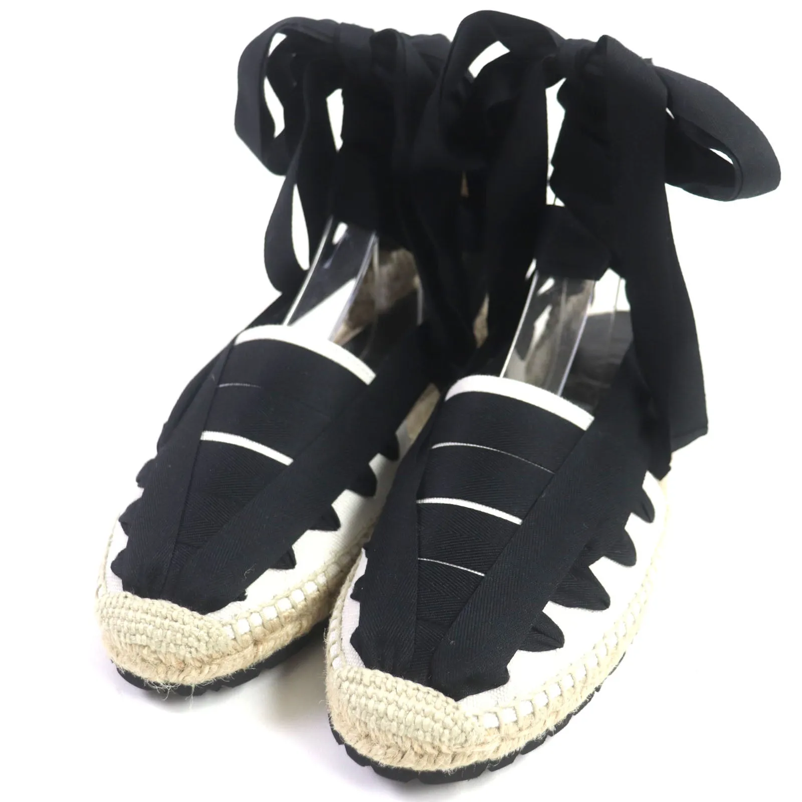 LOEWE Sandals 731911 Main: Canvas Black beige Espadrille mens 42 Used Authentic