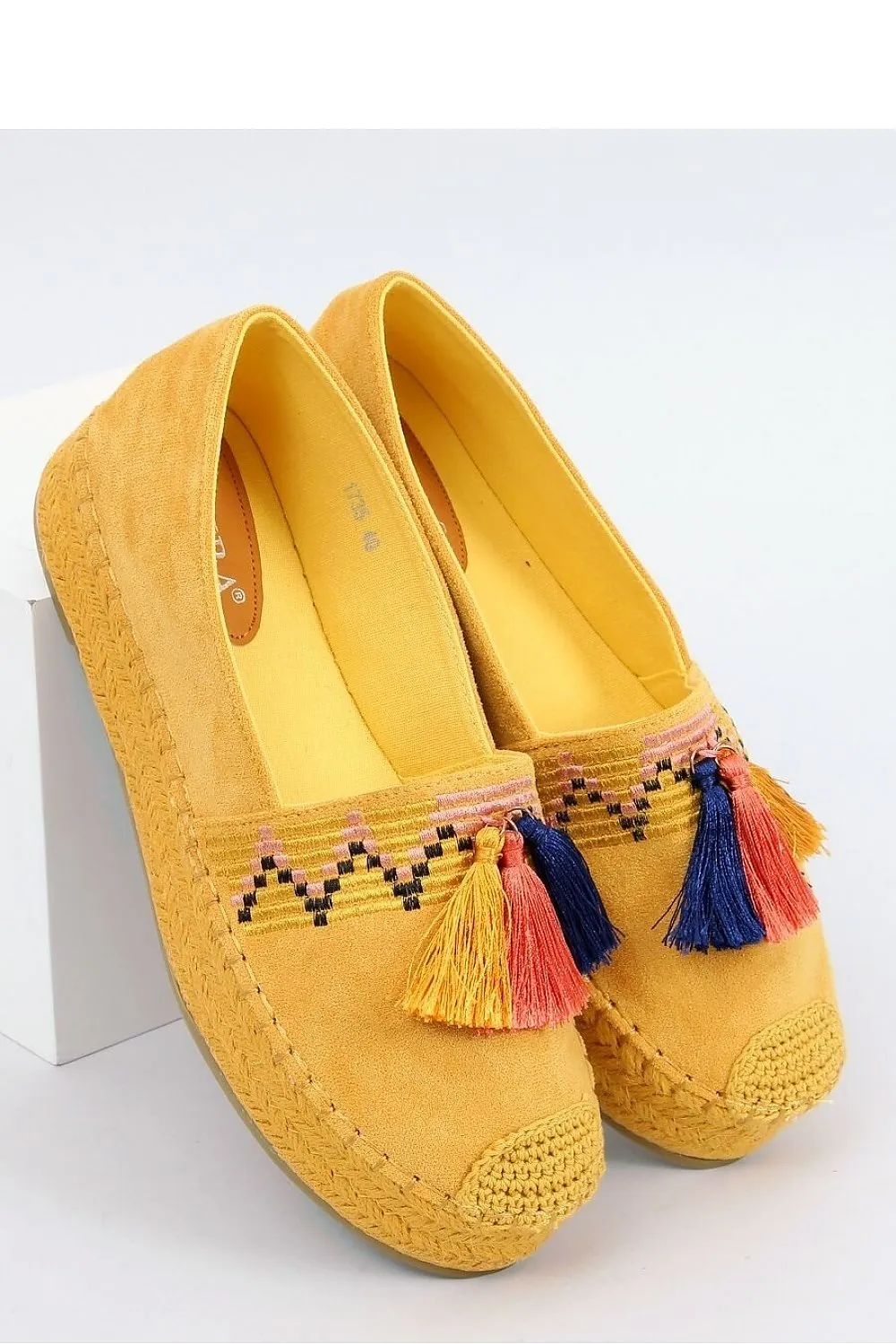 Marigold Eco-Suede Espadrille Flats with Chevron Embroidery & Fringe Tassels
