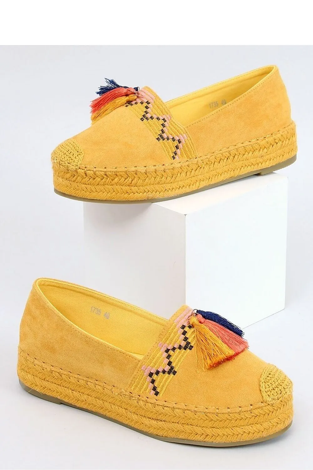 Marigold Eco-Suede Espadrille Flats with Chevron Embroidery & Fringe Tassels