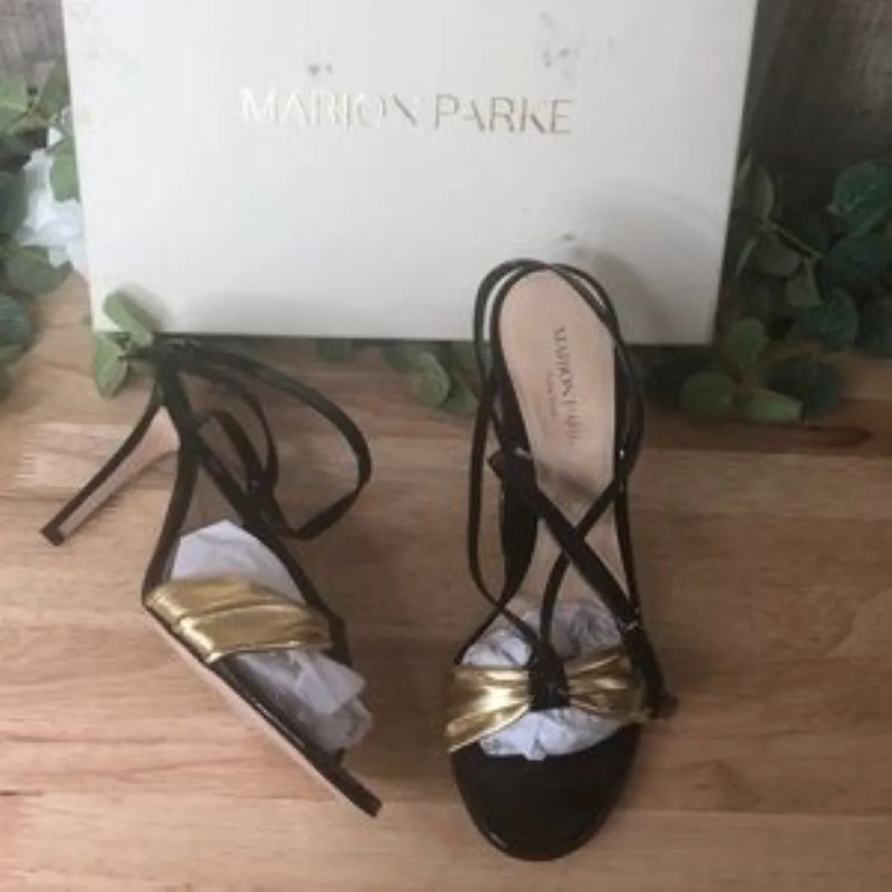 Marion Parke Lucy Strappy High-Heel Sandals Gold/Black 39.5
