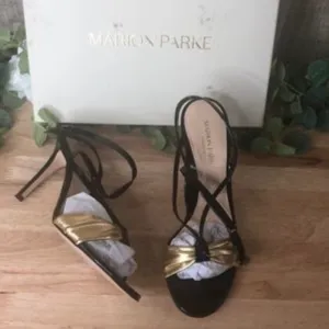 Marion Parke Lucy Strappy High-Heel Sandals Gold/Black 39.5