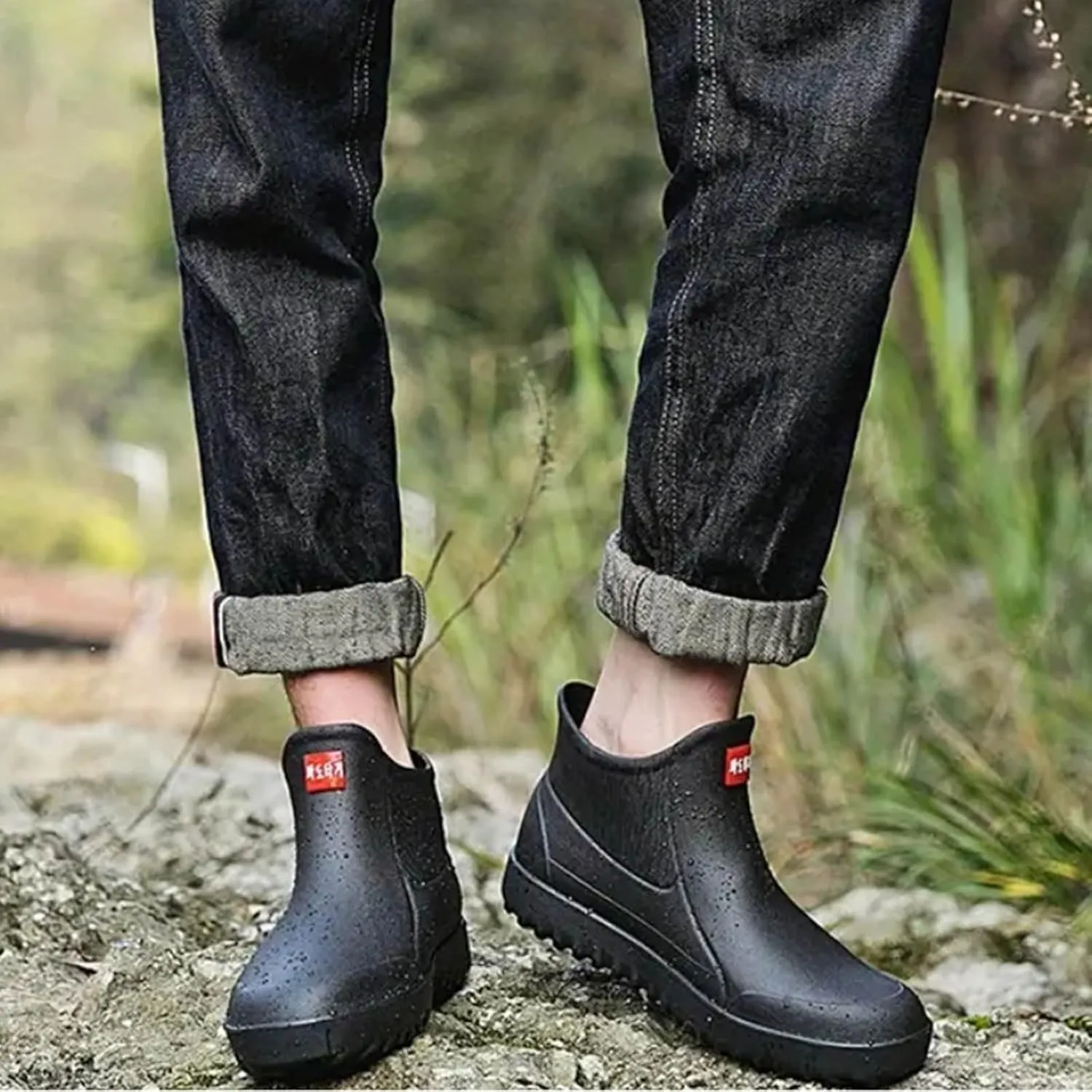 Men's Short Tube Slip Outer Casual Rain Boots High-Performance Fishing Rain High Traction Men's Ankle Boots