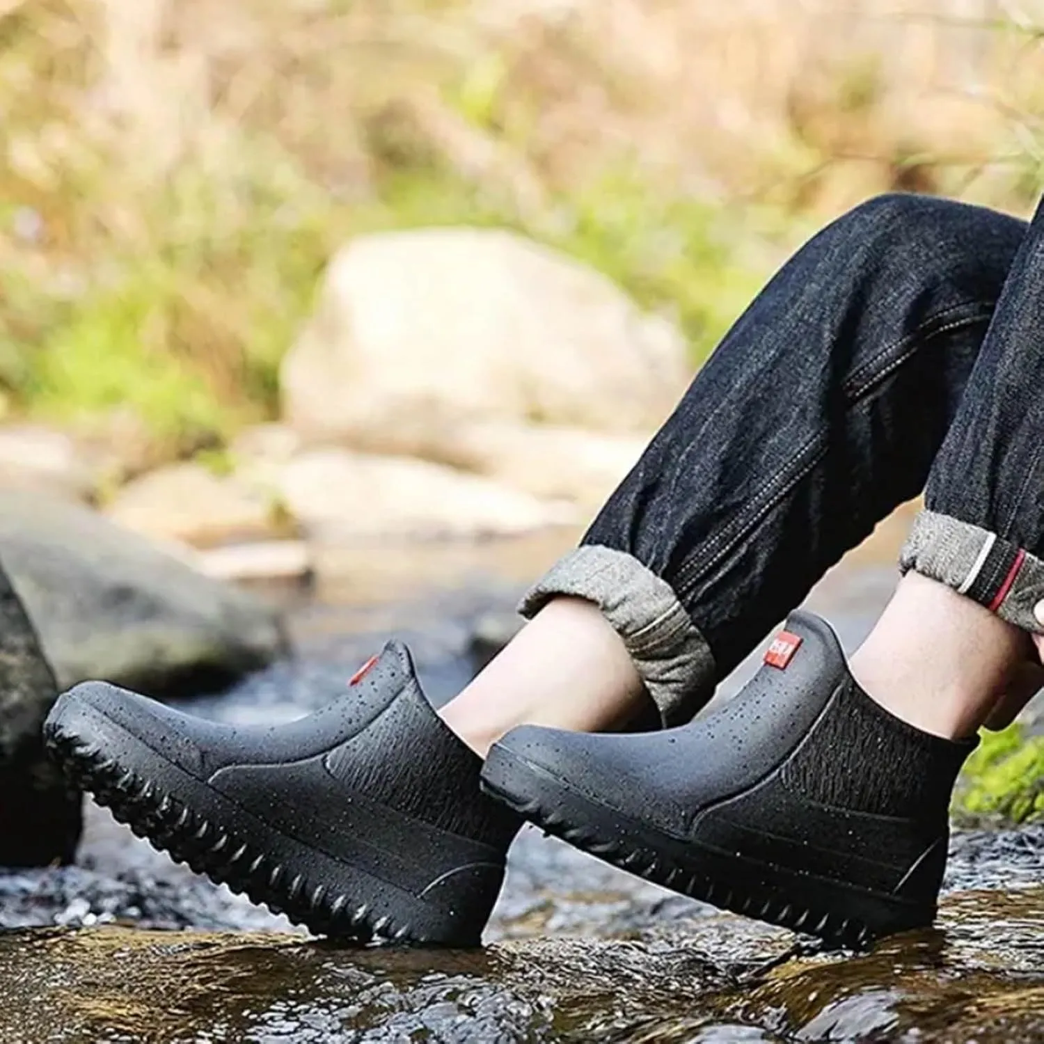 Men's Short Tube Slip Outer Casual Rain Boots High-Performance Fishing Rain High Traction Men's Ankle Boots