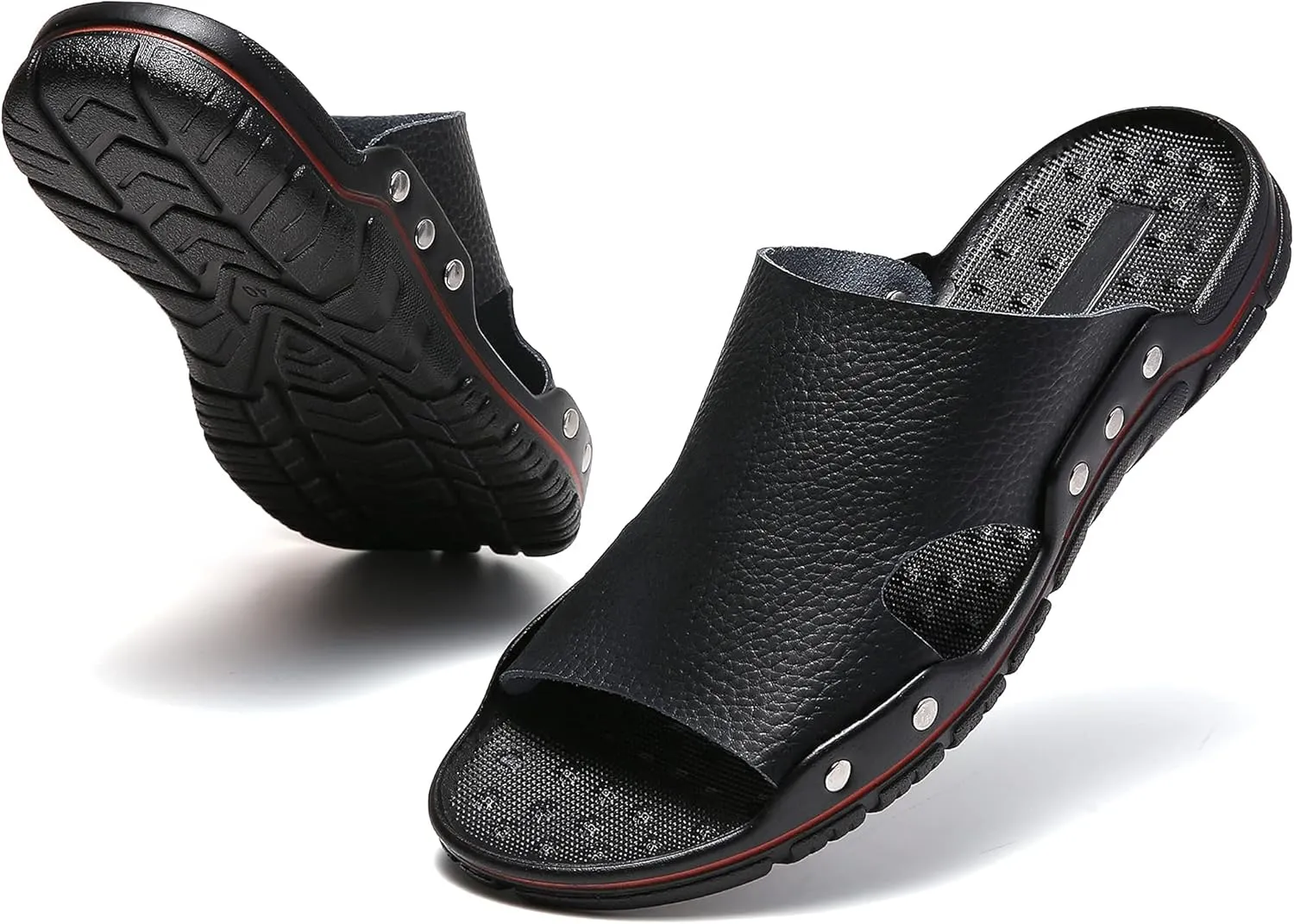Men's Summer Leather Slide Sandals Open Toe Beach Slippers Shoes