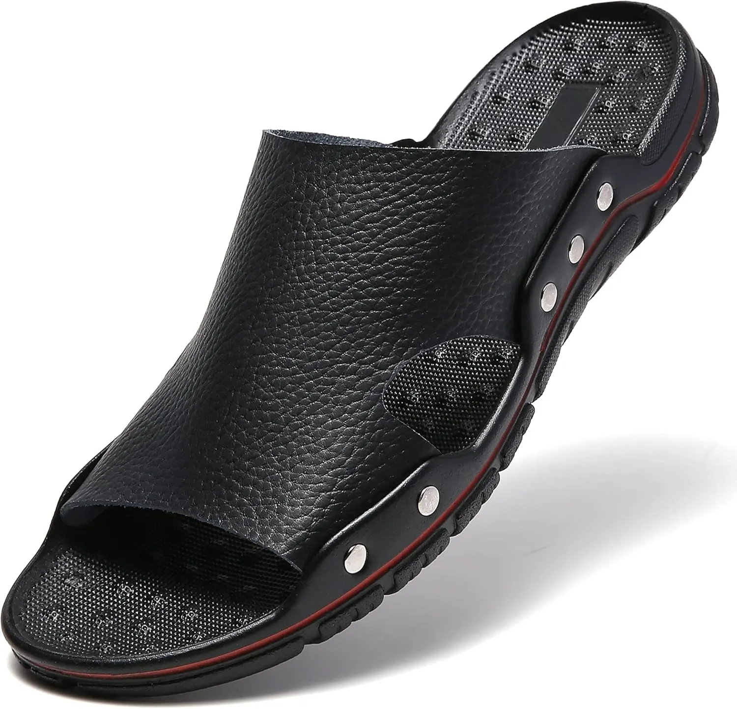 Men's Summer Leather Slide Sandals Open Toe Beach Slippers Shoes