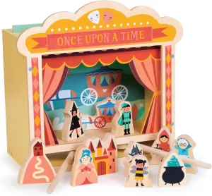 Mentari Toys - Wooden Tabletop Theatre - Stage with Changeable Backdrops, Props, Moveable Magnetic Characters - Creative Play for Kids - Develops Motor Skills, Storytelling and Imagination - Age 3 