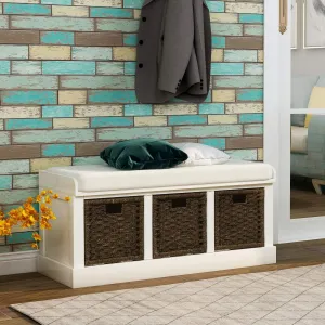 Merax Fully Assemble Storage Bench Entryway Storage Bench with 3 Removable Basket,Shoe Bench with Removable Cushion for Entryway, Hallway