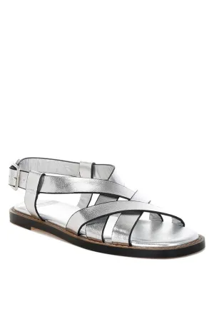 Metallic Genuine Leather Buckled Flats