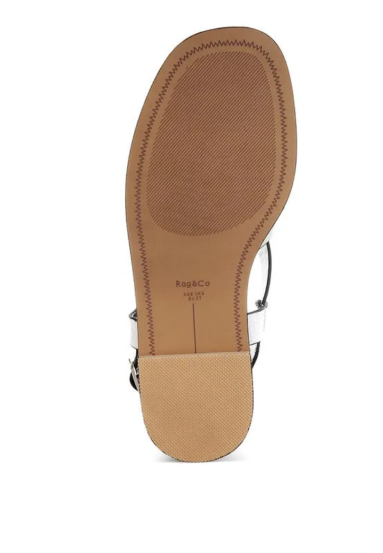 Metallic Genuine Leather Buckled Flats