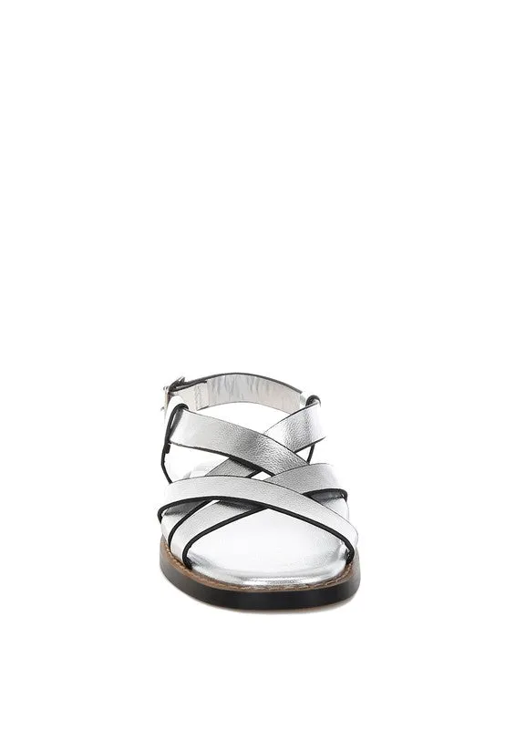 Metallic Genuine Leather Buckled Flats