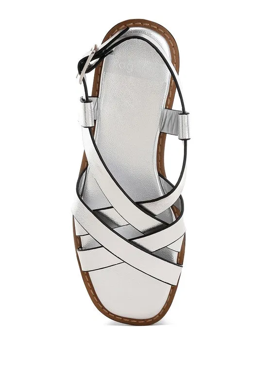 Metallic Genuine Leather Buckled Flats