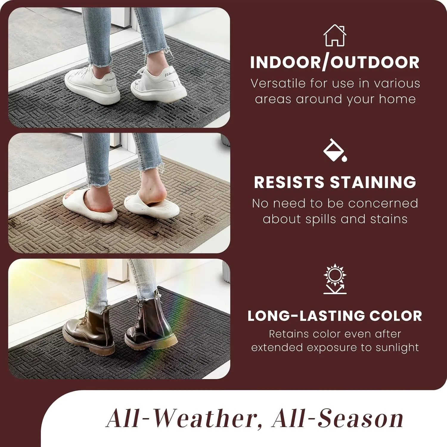Mibao Front Door Mat Indoor Outdoor Entrance, Dirt Trapping Waterproof All-Season, All-Weather Doormat, Non-Slip Durable Natural Rubber Low Profile Easy Clean Patio Entrance Mat, 61.5" x 36", Black
