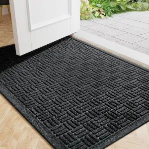 Mibao Front Door Mat Indoor Outdoor Entrance, Dirt Trapping Waterproof All-Season, All-Weather Doormat, Non-Slip Durable Natural Rubber Low Profile Easy Clean Patio Entrance Mat, 61.5" x 36", Black