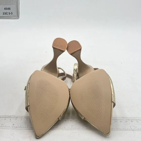 Milooey Gold Peep Toe Sexy Flared Chunky High Heels Buckled Slingback Sandal