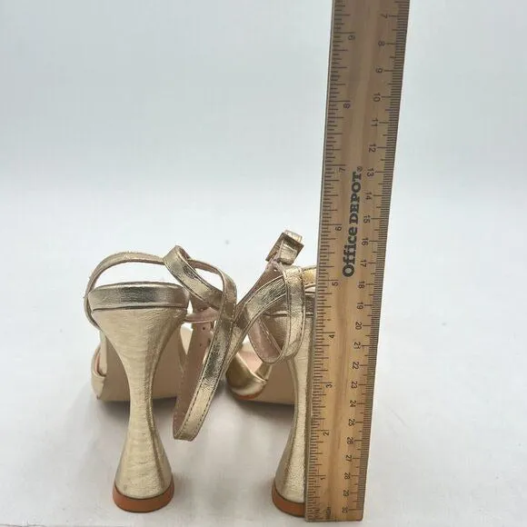 Milooey Gold Peep Toe Sexy Flared Chunky High Heels Buckled Slingback Sandal