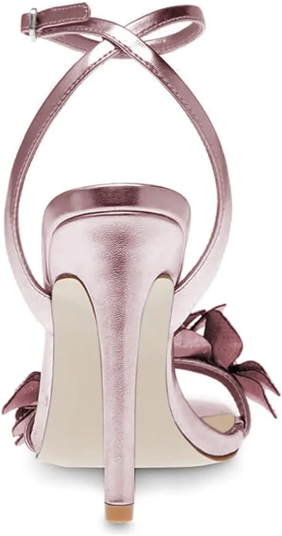 miss left Women Rhinestones Stiletto Heel Sandals with Strap Buckles Flower Embellished Open Square Toe High Heels Pumps Chic Wedding Event Dress Shoes Size 4-16 US