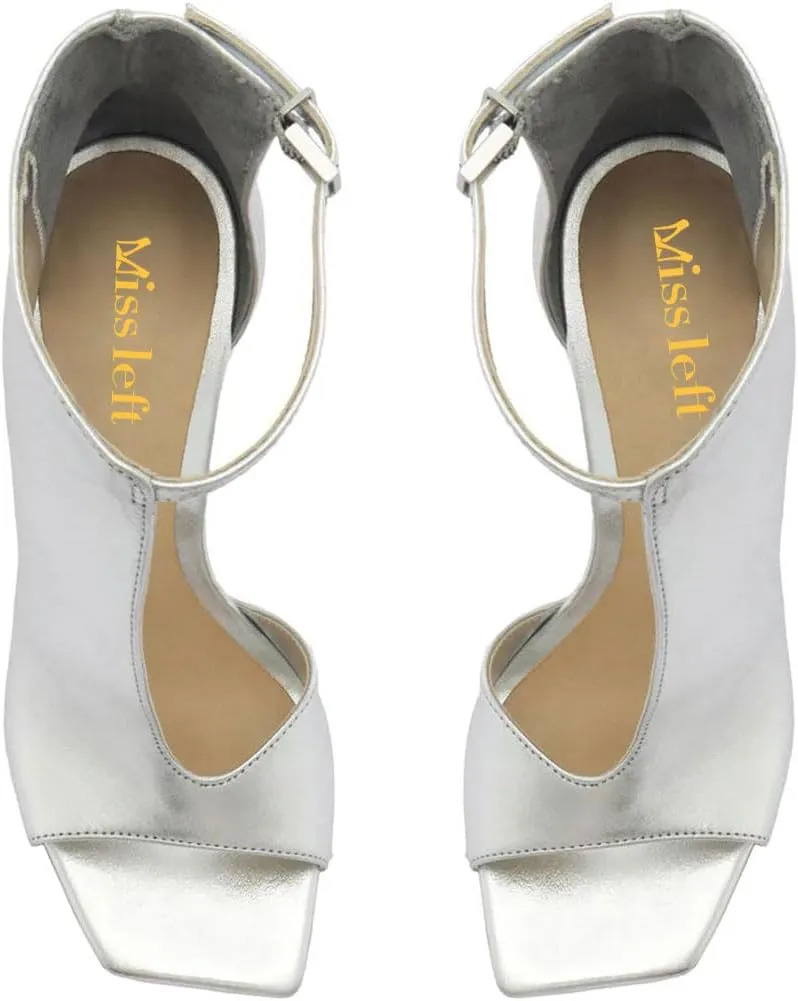 miss left Women Trendy Open Square Toe Stiletto Heeled Sandals Cutout Ankle Strappy Buckle High Heel Pumps Party Office Work Shoes Size 4-16 US