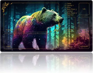 MTG Playmat with Zones 27.5" x 15.74" for TCG MTG Play Mat Non-Slip Rubber Base Commander Playmats for Magic The Gathering Playmat Iorcana Trading Card Game, Forest Bear