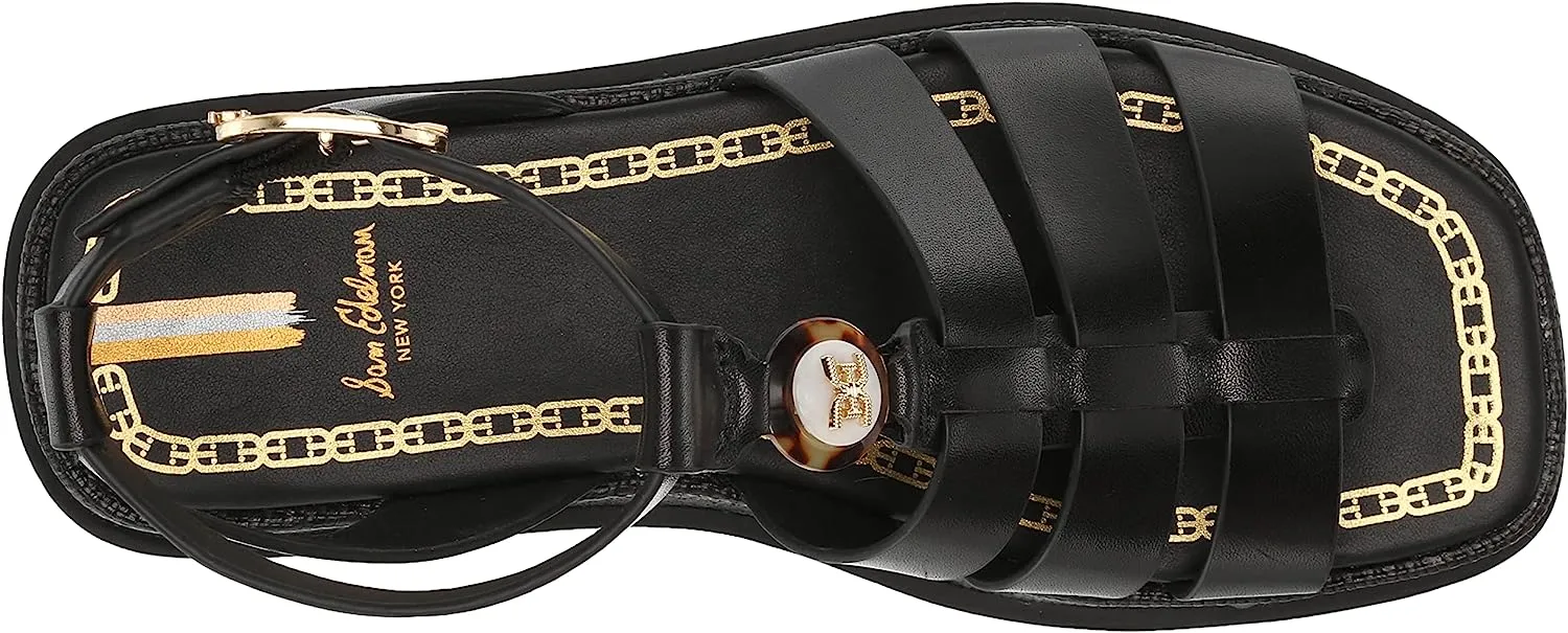 Multi Block Straps Special deal Leather Budget-friendly Sam Naima Black Edelman Ankle Buckle Heel Sandals