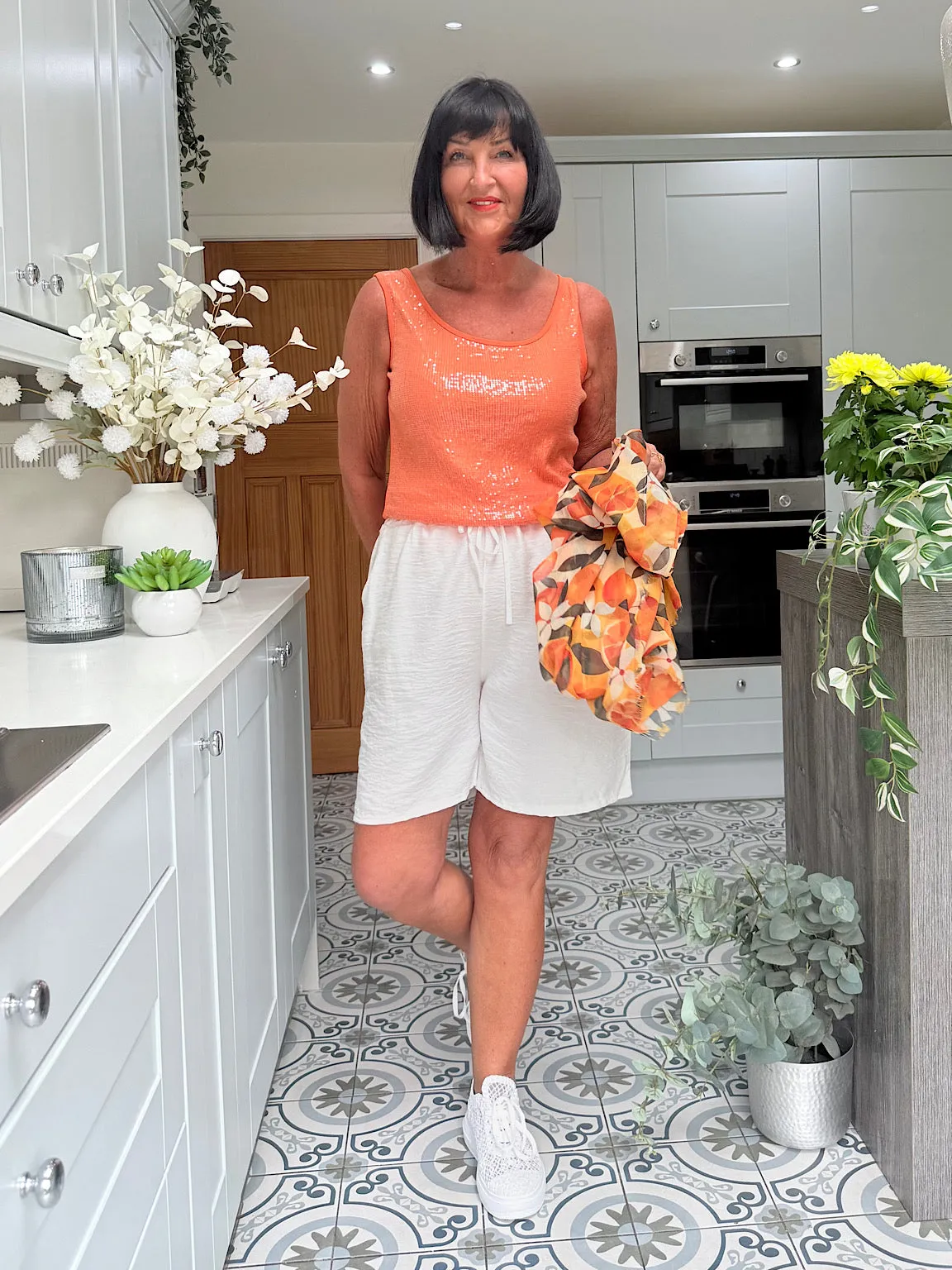 Orange Sequin Vest Top Rebecca