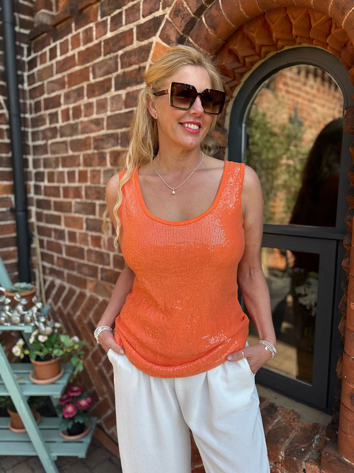 Orange Sequin Vest Top Rebecca