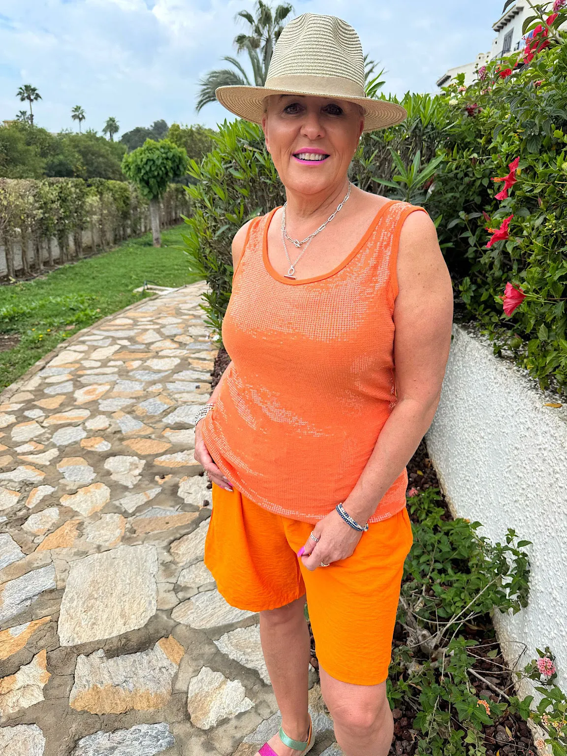 Orange Sequin Vest Top Rebecca