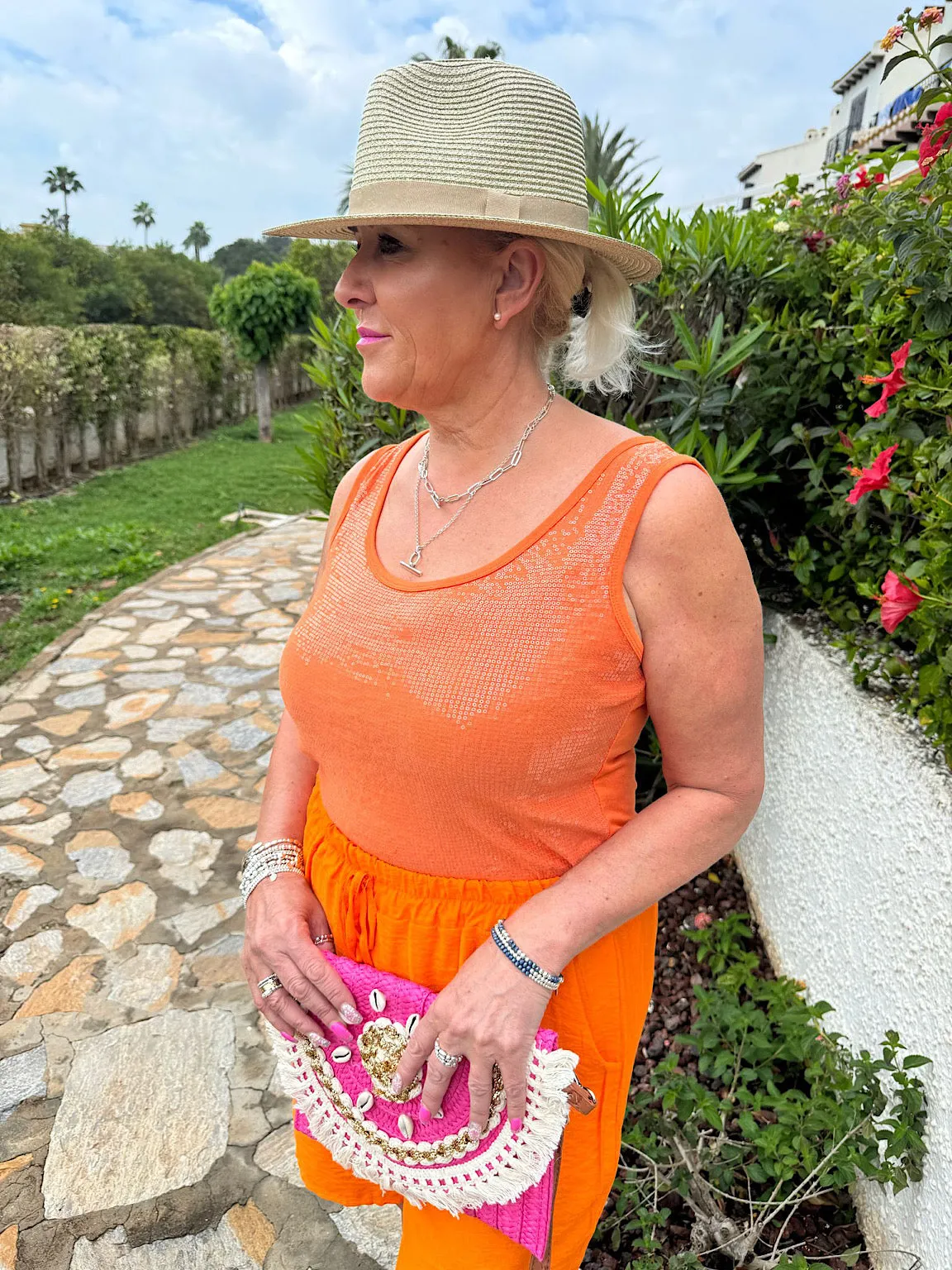 Orange Sequin Vest Top Rebecca